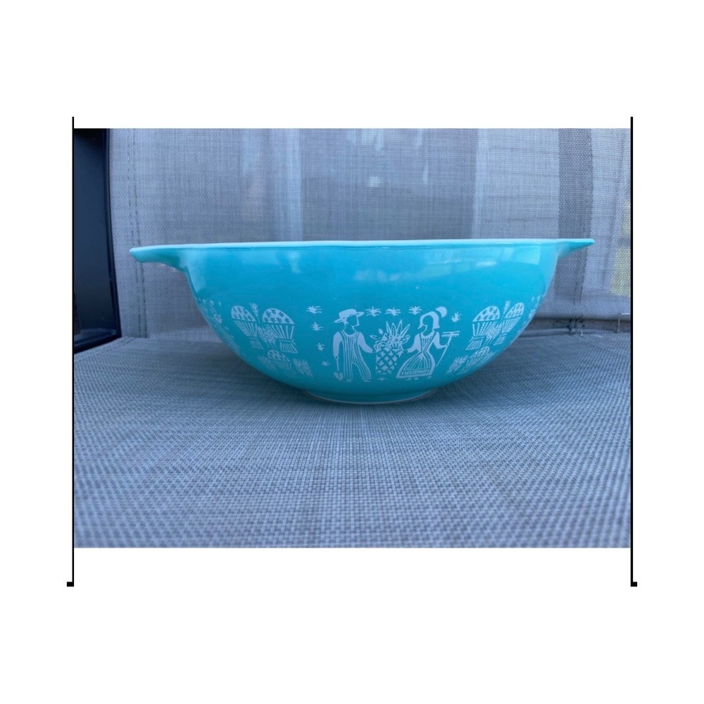 Pyrex Mixing Bowl Butterprint Turquoise Blue White Excellent Cinderella 444 4qt